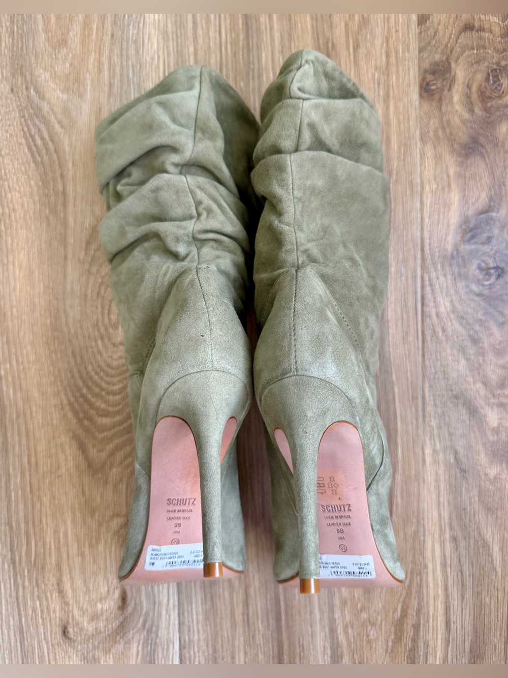 Schutz Ashlee Aspen Green Suede Slouch Boots Size 9B - Picture 8 of 9